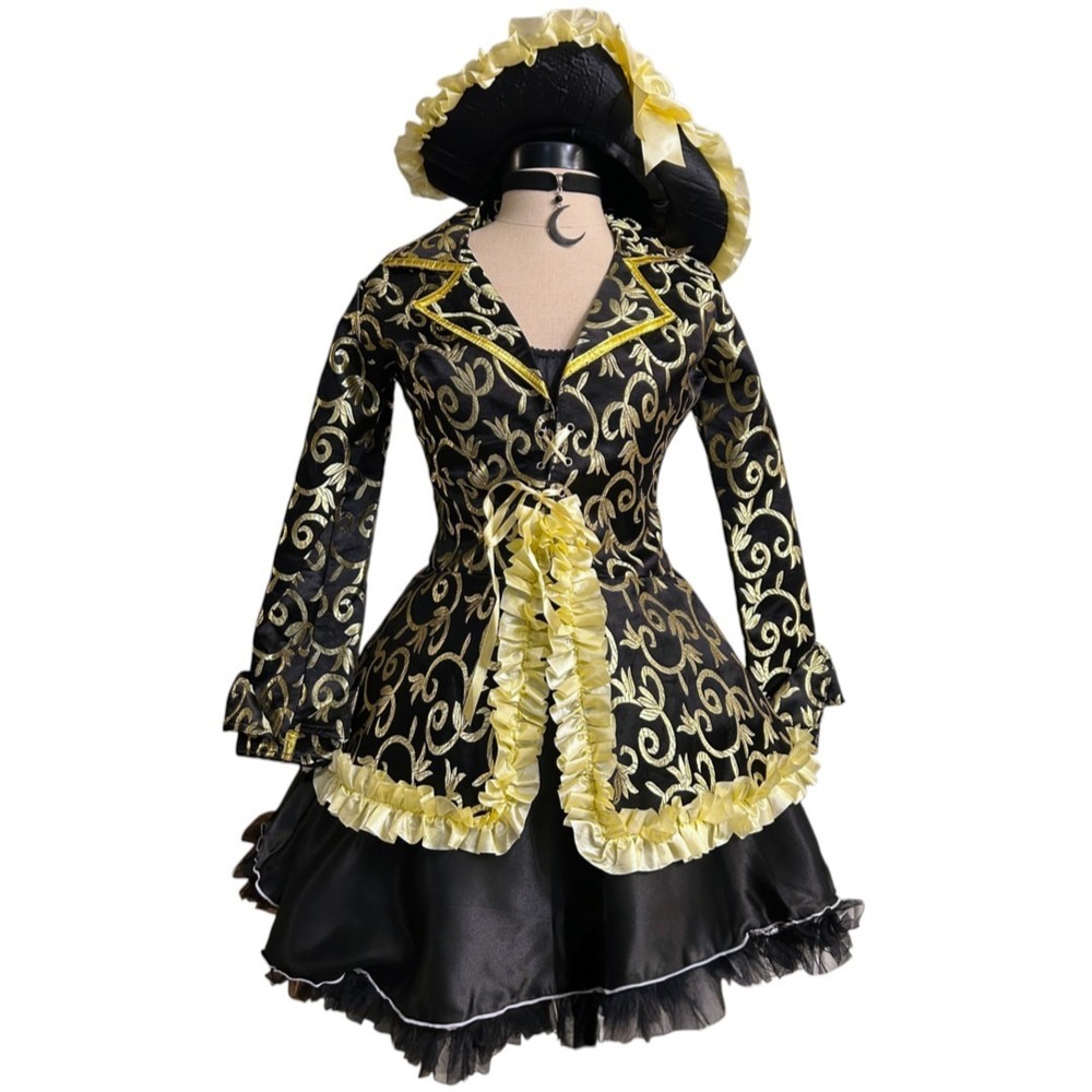 Sexy Pirate Halloween Costume Damask Size Medium Black and Gold Stretchy